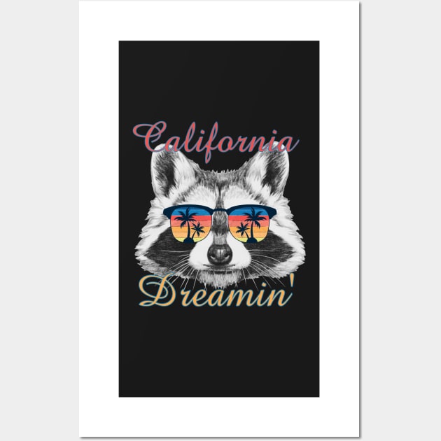 Raccoon California Dreamin’ Wall Art by funhousejen